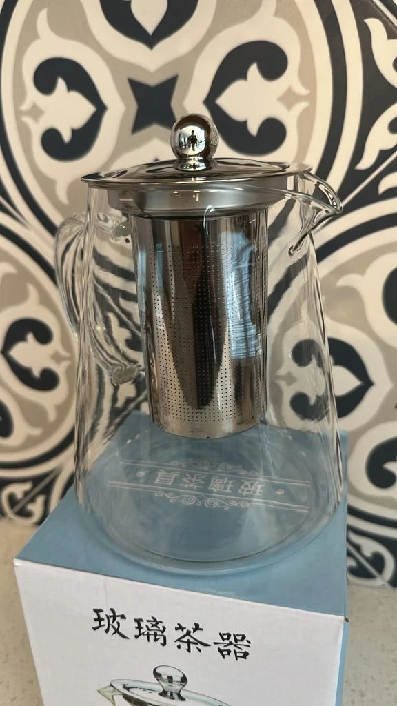Clear Glass Teapot 32oz (950ml) with Stainless Steel Infuser & Lid