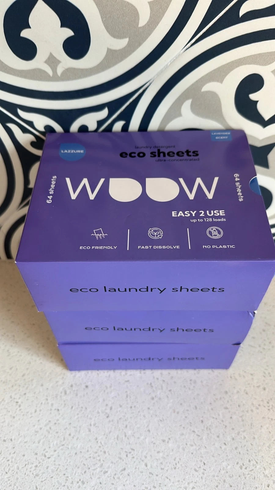 WOOW Eco Laundry Detergent Sheets 3-Pack Lavender 64 Sheets Each Fast Ship