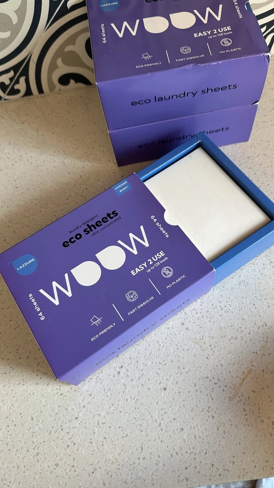 WOOW Eco Laundry Detergent Sheets 3-Pack Lavender 64 Sheets Each Fast Ship