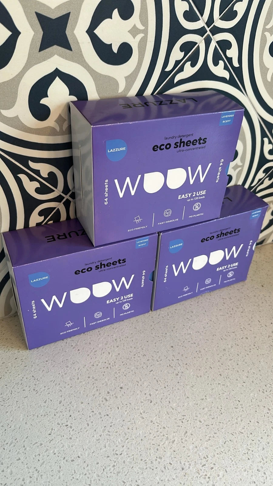 WOOW Eco Laundry Detergent Sheets 3-Pack Lavender 64 Sheets Each Fast Ship